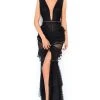 Formal Gowns Tarik Ediz - 50761 Plunging Bodice Lace Trimmed High Slit Gown 2 Formal Gowns Tarik Ediz - 50761 Plunging Bodice Lace Trimmed High Slit Gown