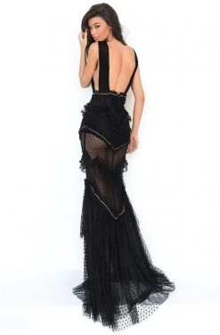 Formal Gowns Tarik Ediz - 50761 Plunging Bodice Lace Trimmed High Slit Gown