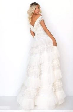 Formal Gowns Tarik Ediz - 50762 Embroidered Off-Shoulder Ruffled A-line Dress