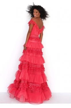 Formal Gowns Tarik Ediz - 50762 Embroidered Off-Shoulder Ruffled A-line Dress