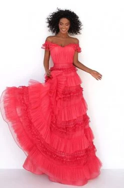 Formal Gowns Tarik Ediz - 50762 Embroidered Off-Shoulder Ruffled A-line Dress