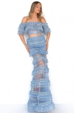 Formal Gowns Tarik Ediz - 50765 Two-Piece Ruffle Tiered Off Shoulder Gown