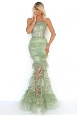 Tarik Ediz - 50769 Strapless Embroidered Ruffled Trumpet Dress Formal Gowns