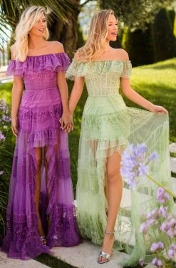 Tarik Ediz - 50777 Ruffle Off Shoulder Sheer High-Low Dress 9 Tarik Ediz - 50777 Ruffle Off Shoulder Sheer High-Low Dress