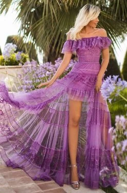 Tarik Ediz - 50777 Ruffle Off Shoulder Sheer High-Low Dress 8 Tarik Ediz - 50777 Ruffle Off Shoulder Sheer High-Low Dress