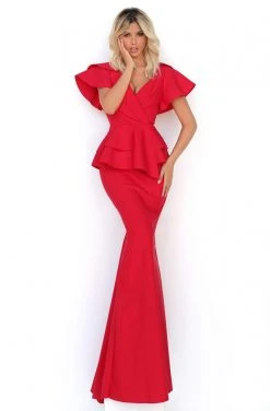 Formal Gowns Tarik Ediz - 50780 V-Neckline Angel Sleeves Sheath Dress