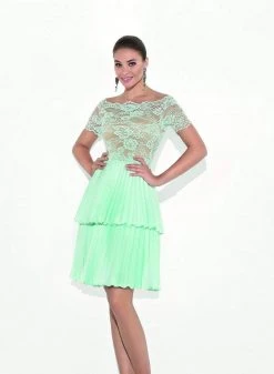 Tarik Ediz - 90469 Scalloped Illusion Lace Pleated Dress