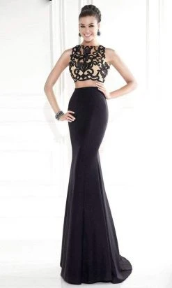 Formal Gowns Tarik Ediz - 92564 Embroidered Crop Top Two-Piece Gown - 1 Pc Oil In Size 12 Available