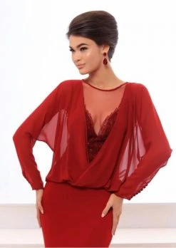 Tarik Ediz - 93304 Beaded Illusion Neckline Sheath Gown