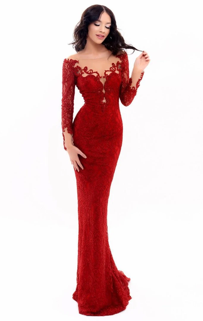 Tarik Ediz - 93334 Illusion Neckline Lace Embellished Evening Gown 3 Tarik Ediz - 93334 Illusion Neckline Lace Embellished Evening Gown