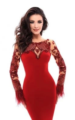 Tarik Ediz - 93337 Long Sleeved Embellished Crepe Gown 10 Tarik Ediz - 93337 Long Sleeved Embellished Crepe Gown