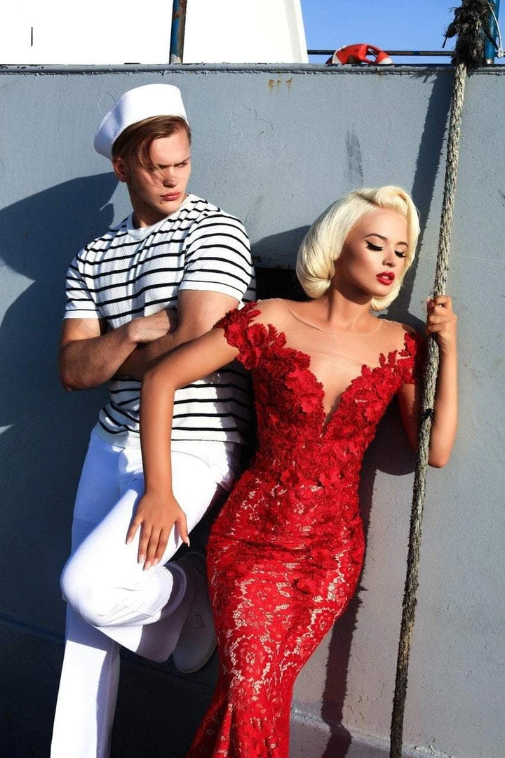 Formal Gowns Tarik Ediz - 93430 Floral Embroidered Lace Jersey Dress 6 Formal Gowns Tarik Ediz - 93430 Floral Embroidered Lace Jersey Dress