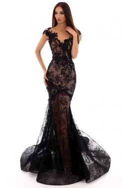 Tarik Ediz - 93602 Floral Embroidered Mermaid Dress With Train