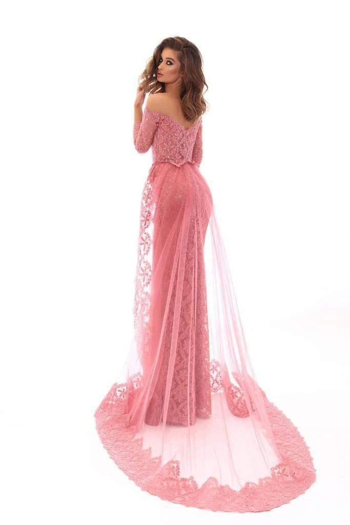 Formal Gowns Tarik Ediz - 93607 Beaded Lace Trumpet Dress With Overskirt 4 Formal Gowns Tarik Ediz - 93607 Beaded Lace Trumpet Dress With Overskirt