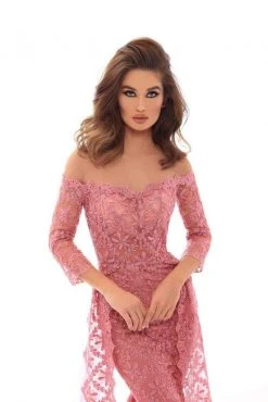 Formal Gowns Tarik Ediz - 93607 Beaded Lace Trumpet Dress With Overskirt 9 Formal Gowns Tarik Ediz - 93607 Beaded Lace Trumpet Dress With Overskirt