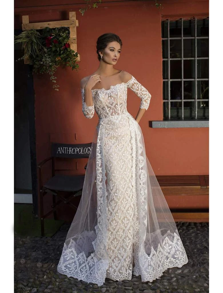 Formal Gowns Tarik Ediz - 93607 Beaded Lace Trumpet Dress With Overskirt 6 Formal Gowns Tarik Ediz - 93607 Beaded Lace Trumpet Dress With Overskirt