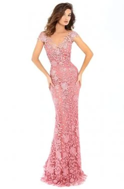 Tarik Ediz - 93613 Floral Lace Fitted Gown With Skirt Overlay