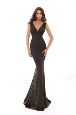 Tarik Ediz - 93643 Plunging V-neck Trumpet Dress With Train