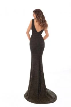 Tarik Ediz - 93643 Plunging V-neck Trumpet Dress With Train