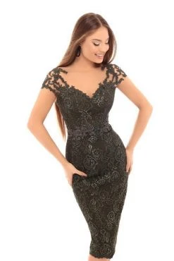 Plus Size Dresses Tarik Ediz - 93646 Floral Lace Short Sleeve Sheath Dress