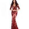 Formal Gowns Tarik Ediz - 93666 Floral Applique Off-Shoulder/V-neck Trumpet Dress