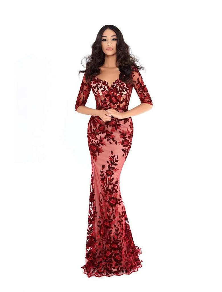 Formal Gowns Tarik Ediz - 93666 Floral Applique Off-Shoulder/V-neck Trumpet Dress 3 Formal Gowns Tarik Ediz - 93666 Floral Applique Off-Shoulder/V-neck Trumpet Dress