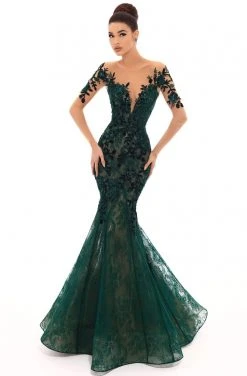Tarik Ediz - 93669 Floral Sequined Lace Mermaid Dress With Train Formal Gowns