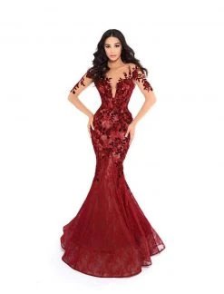 Tarik Ediz - 93669 Floral Sequined Lace Mermaid Dress With Train Formal Gowns