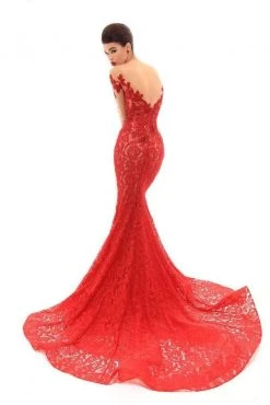 Tarik Ediz - 93670 Sequined Floral Applique Illusion Long Gown