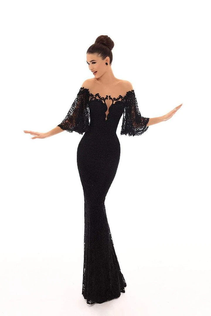 Formal Gowns Tarik Ediz - 93671 Lace Bat Sleeve Illusion Bateau Trumpet Dress 3 Formal Gowns Tarik Ediz - 93671 Lace Bat Sleeve Illusion Bateau Trumpet Dress