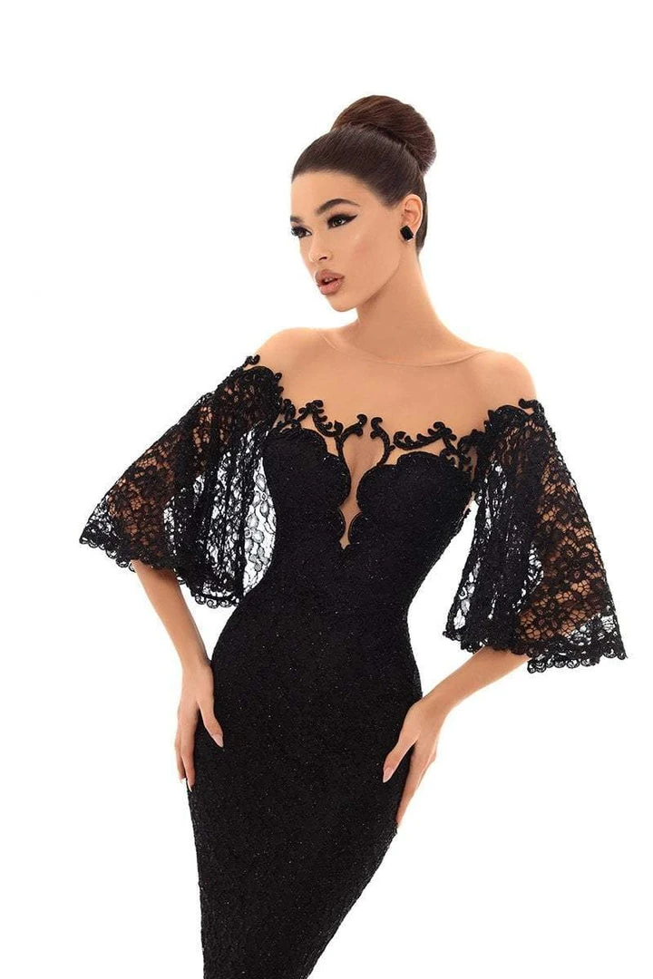 Formal Gowns Tarik Ediz - 93671 Lace Bat Sleeve Illusion Bateau Trumpet Dress 5 Formal Gowns Tarik Ediz - 93671 Lace Bat Sleeve Illusion Bateau Trumpet Dress