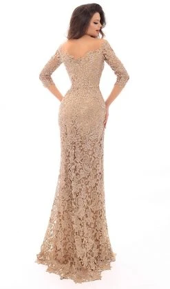 Tarik Ediz - 93675 Floral Lace Illusion Neck Sheath Dress With Train Formal Gowns
