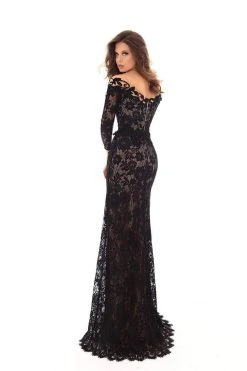 Tarik Ediz - 93685 Floral Lace Long Sleeves Gown With Overskirt