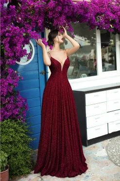 Tarik Ediz - 93690 Illusion Plunging Backless Sparkly Ballgown Formal Gowns