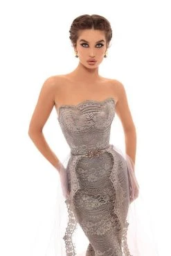 Tarik Ediz - 93693 Floral Lace Strapless Gown With Overskirt Formal Gowns
