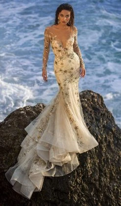 Tarik Ediz - 93702 Sequined Lace Mermaid Dress With Train Formal Gowns