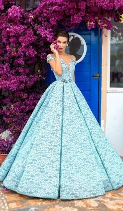 Tarik Ediz - 93706 Lace Embroidered Pleated Ballgown