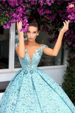 Tarik Ediz - 93706 Lace Embroidered Pleated Ballgown