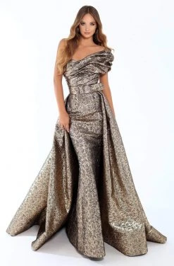 Formal Gowns Tarik Ediz - 93709 Ruched Jacquard Trumpet Dress With Overskirt