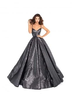 Tarik Ediz - 93710 Plunging V-neck Jacquard Pleated Ballgown Formal Gowns