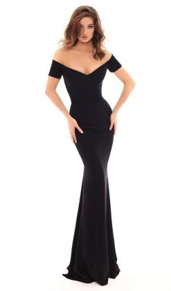 Formal Gowns Tarik Ediz - 93718 Off-Shoulder Trumpet Dress With Second Lace Layer
