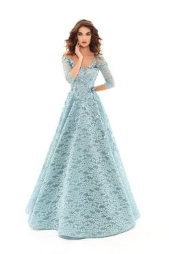 Tarik Ediz - 93722 Floral Applique And Lace A-line Dress Formal Gowns