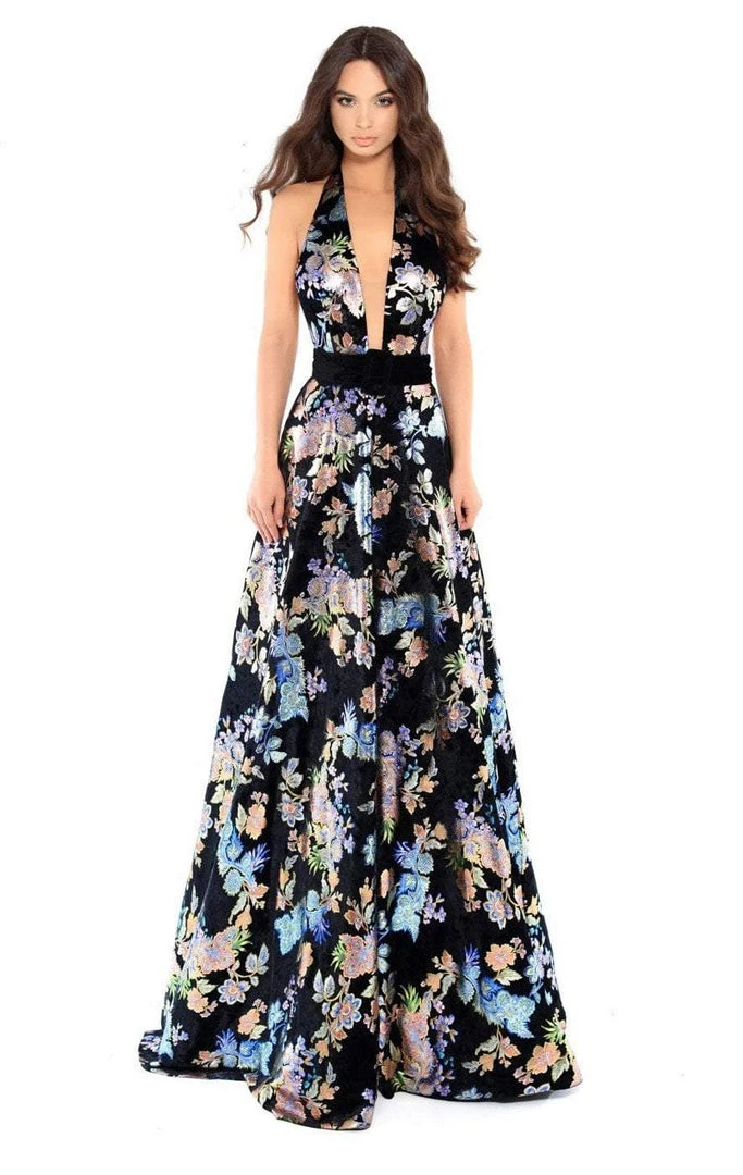 Tarik Ediz - 93727 Floral Plunging Halter A-Line Gown 3 Tarik Ediz - 93727 Floral Plunging Halter A-Line Gown