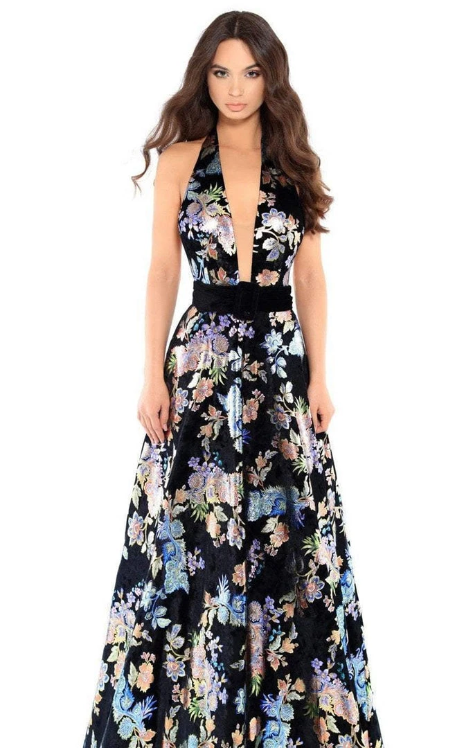 Tarik Ediz - 93727 Floral Plunging Halter A-Line Gown 4 Tarik Ediz - 93727 Floral Plunging Halter A-Line Gown