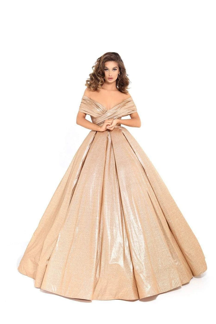 Tarik Ediz - 93730 Plunging Off-Shoulder Pleated Ballgown Formal Gowns 3 Tarik Ediz - 93730 Plunging Off-Shoulder Pleated Ballgown Formal Gowns