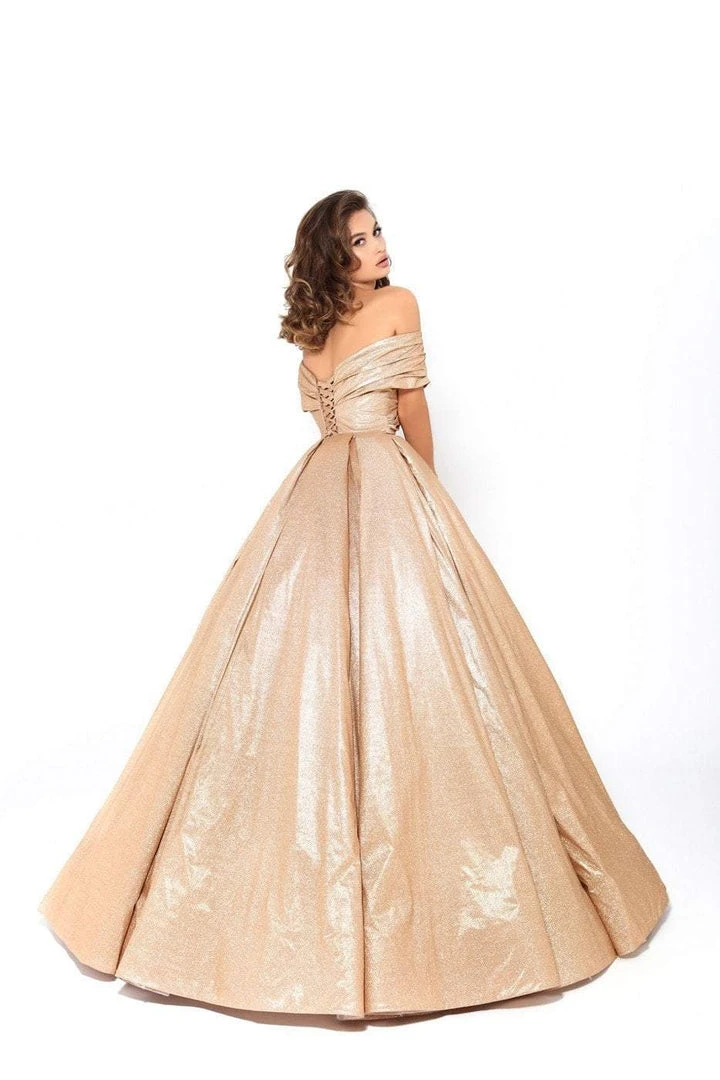 Tarik Ediz - 93730 Plunging Off-Shoulder Pleated Ballgown Formal Gowns 4 Tarik Ediz - 93730 Plunging Off-Shoulder Pleated Ballgown Formal Gowns