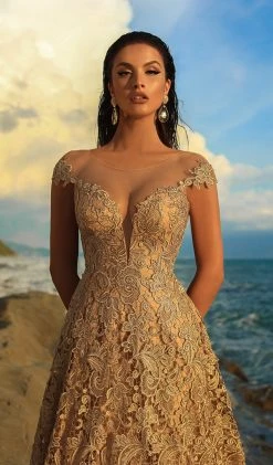 Tarik Ediz - 93739 Floral Lace Illusion Neck A-line Dress