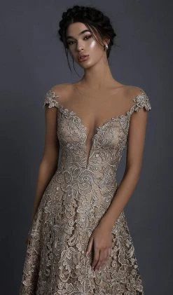 Tarik Ediz - 93739 Floral Lace Illusion Neck A-line Dress