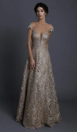 Tarik Ediz - 93739 Floral Lace Illusion Neck A-line Dress