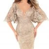 Tarik Ediz - 93740 Floral Lace Bat Sleeve Sheath Dress